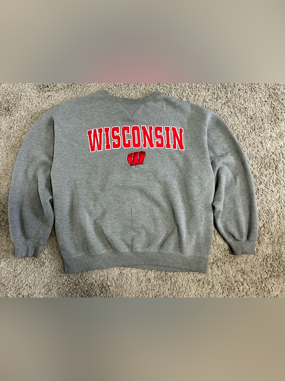 Champs Grey Crewneck Sweatshirt with Red Wisconsin Logo